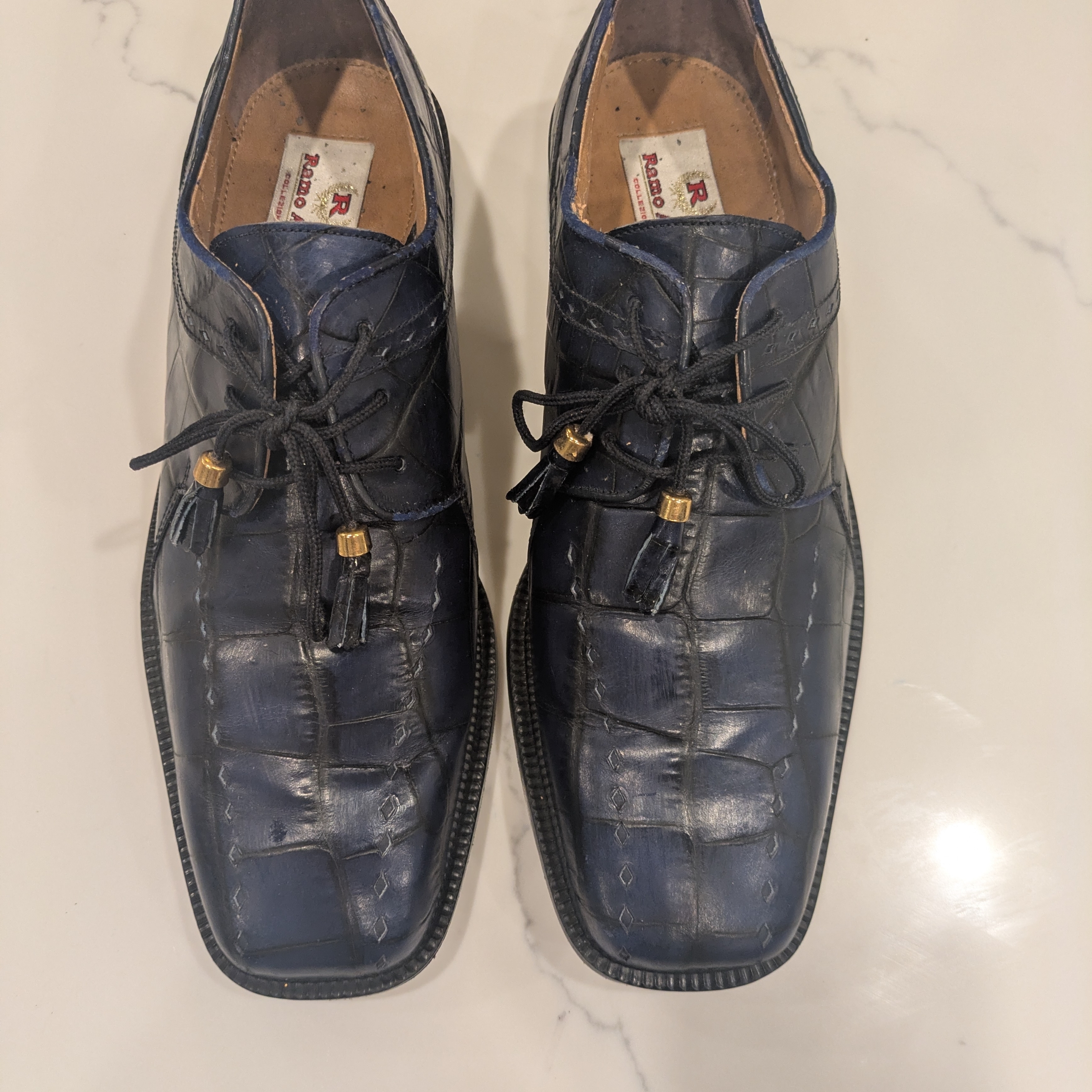 Stacy Adams Navy Crocodile-Embossed Oxfords